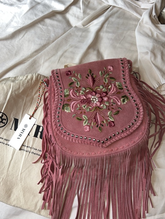 Myra Bag Handbags - Myra Bag Pink Embroidered Fringe Crossbody